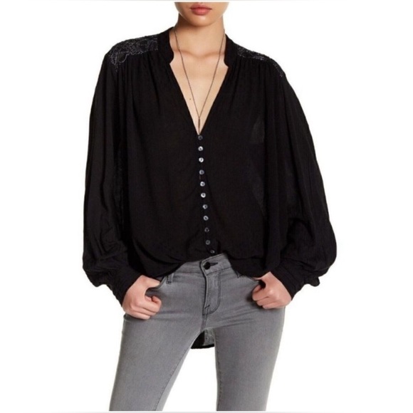 Free People Canton Rose Metallic Lace Blouse - Picture 3 of 9